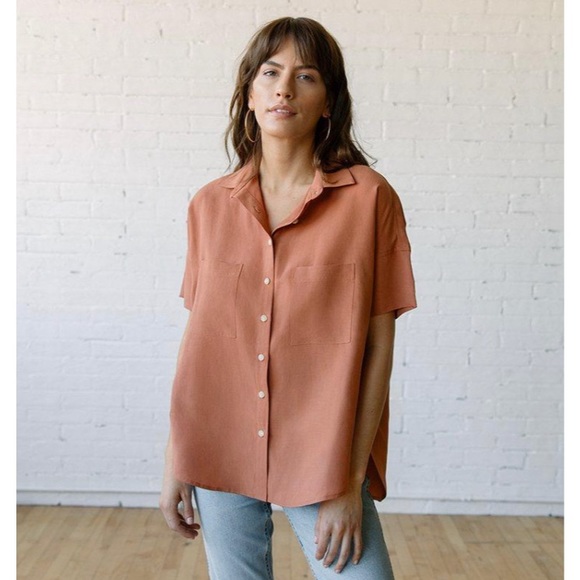 Tradlands Tops - Tradlands box cut button down shirt in Cameo
